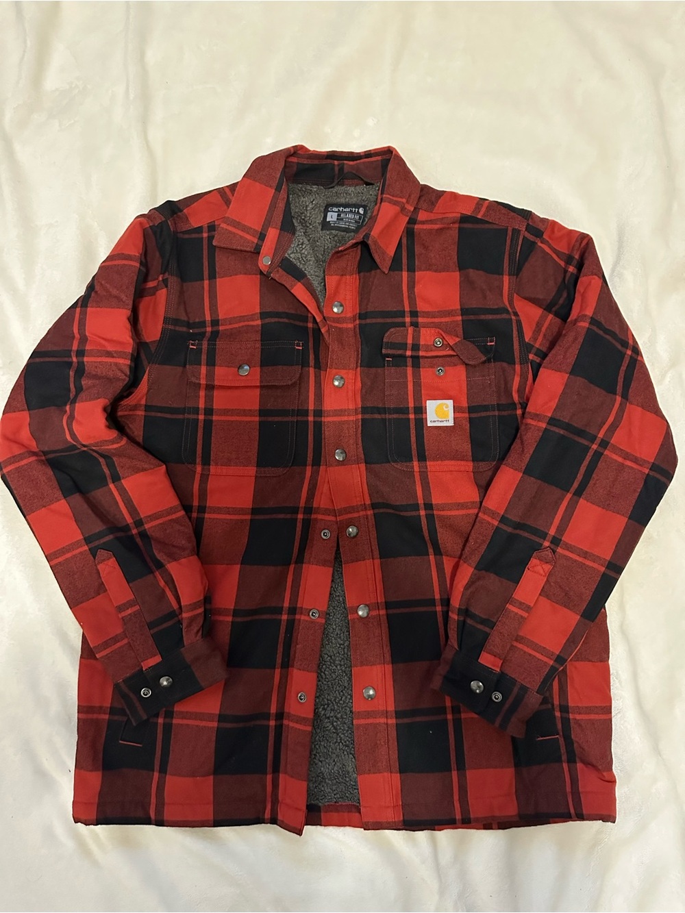 Carhartt Red & Black Plaid Lined Work Shirt Jacket